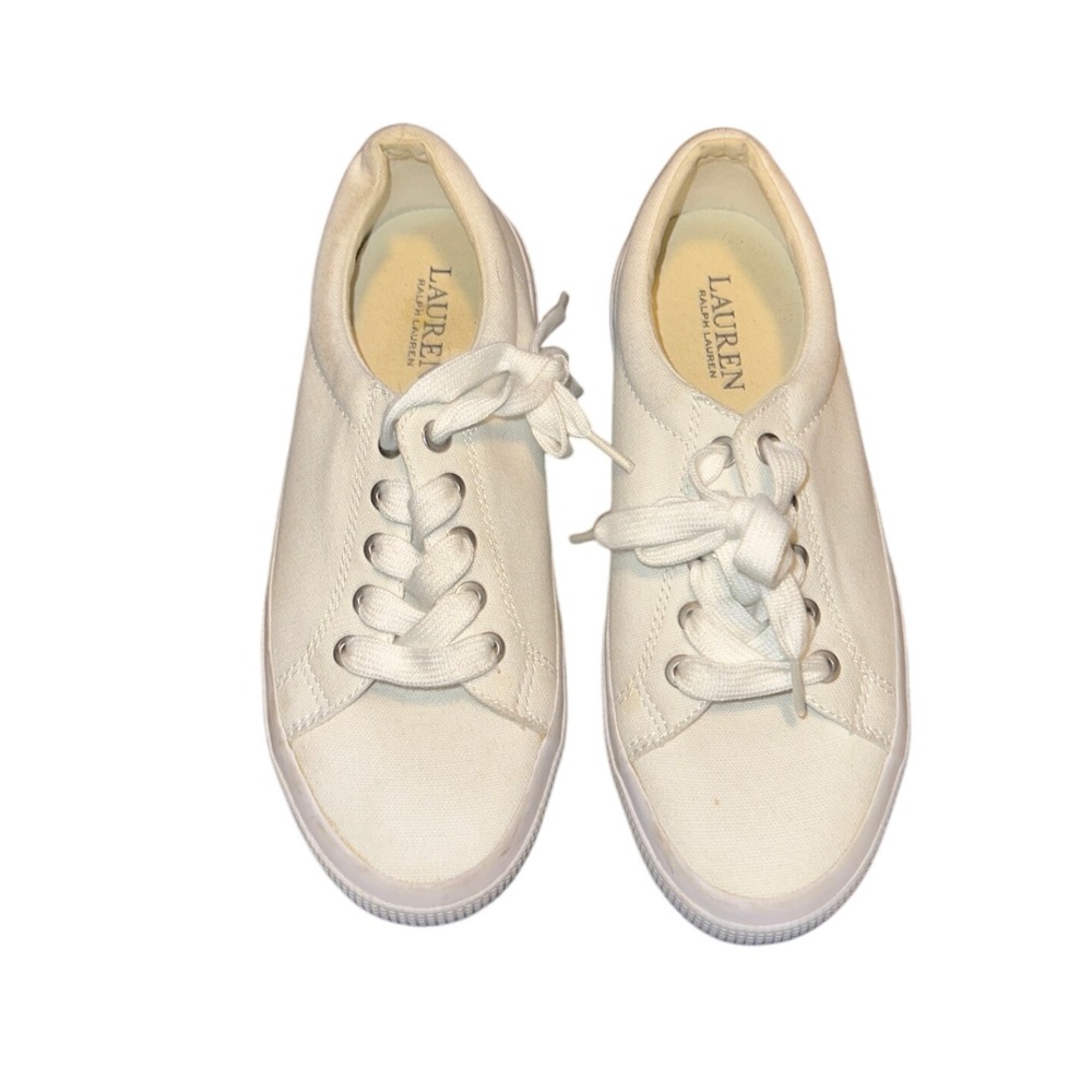 Lauren Ralph Lauren Jolie White Canvas Sneakers Women's Size 6.5B‎ Preppy Clean